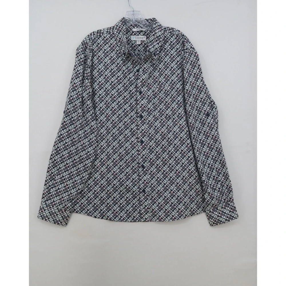 Coolibar UPF 50+ Sun Protection Button Down Shirt‎ Mens L Geometric Plaid Blue